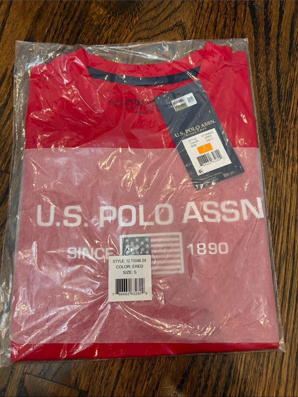 U.S. Polo Assn. Red Logo Tee with Flag Graphic
